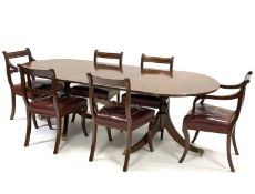 Regency style inlaid mahogany twin pedestal dining table,