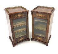 Pair 20th century rosewood and mahogany music side cabinets,