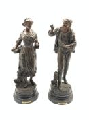 Pair of Continental Spelter figures 'Belle Fermiere' and 'Retour au Village' H52cm