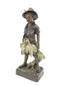 After August Moreau - Bronze standing figure of a boy poacher with dead game,