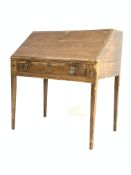 Victorian country pine bureau, sloped hinged fall front revealing red leather writing surface,