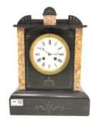 Victorian slate mantle clock with applied marble detail,