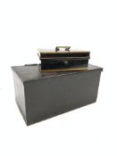 Painted metal strong box 61cm x 33cm x 30cm and a metal cash box Condition Report &