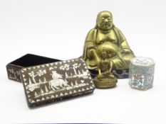 Brass figure of Buddha on a wooden stand H23cm, smaller brass Buddha,