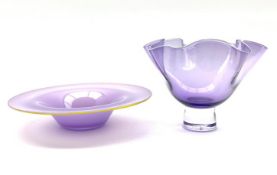 Gillies Jones Rosedale lilac glass bowl with a yellow rim D18cm signed and dated '99 and a purple