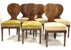 Set six 19th century mahogany spoon back dining chairs, bowed back panel with figured inlay,