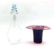 Gillies Jones Rosedale glass vase in indigo with a broad turn over rim in pink D19cm x H12cm with