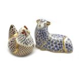 Royal Crown Derby 'Ram' paperweight and another paperweight in the form of a Hen,