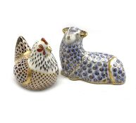 Royal Crown Derby 'Ram' paperweight and another paperweight in the form of a Hen,