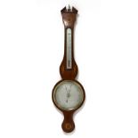George III mahogany cased wheel barometer with Sheraton style inlays,