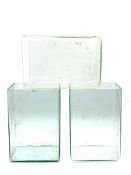 Set of three rectangular glass planters,