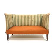 19th century mahogany framed two seat sofa of rectangular form, raised on square tapered supports,