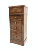 Victorian style walnut pedestal cabinet, inset white marble top,