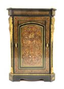 20th century ebonised wood and simulated Boulle work side cabinet,