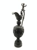French Renaissance style large bronze ewer with cherubs, fruit and leaves,