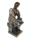 After the Antique: Bronze of a seated Roman soldier resting his head on his hand,