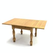 20th century light oak draw leaf kitchen table, on turned and block supports, 150cm x 91cm,