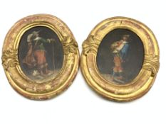 19th Century Continental School - Pair of oval oil paintings on panel of Cavaliers each 24cm x 18cm