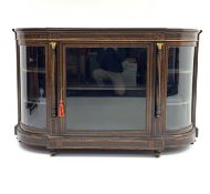 Victorian ebonised credenza, the top having satinwood strung inlay and amboyna crossbanding,