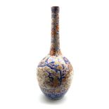 Large 19th Century Imari bottle shape vase with panels of landscapes and flowers in orange and blue