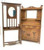 20th century arts and crafts style oak dresser, raised mirrored back with two open shelves,