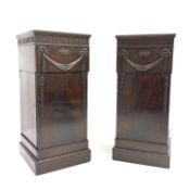 Pair early 19th century mahogany Adams design pedestal side cupboard, each with reeded frieze,