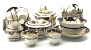 19th century tea service, gilded with crosses and scrolls on cobalt blue ground, pattern no.