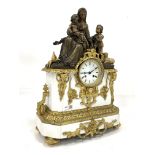 Late 19th century French bronze gilt metal and white painted mantle clock,