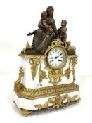 Late 19th century French bronze gilt metal and white painted mantle clock,
