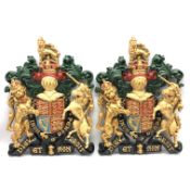 Pair of painted resin plaques of the Royal Coat of Arms H80cm x W55cm Condition Report &
