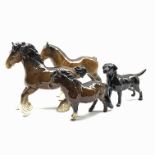 Beswick cantering Shire horse in brown gloss No.975, Shire mare in brown gloss No.