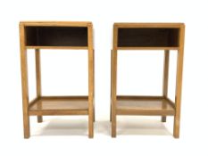 Pair of 20th century Air Ministry light oak bedside table, with storage compartment,