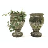 Pair of baluster shaped composite stone planters,