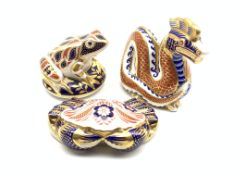 Royal Crown Derby 'Frog', 'Crab' and 'Dragon' paperweights,