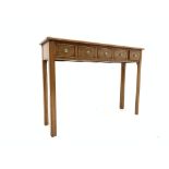 20th century walnut side table, cross banded top with herringbone inlay, five frieze drawers,