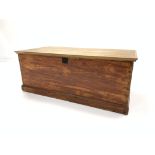 Victorian stained pine blanket box, on skirted base, W100cm, H40cm,