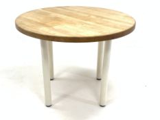 Habitat circular table with beech top, raised on removable white painted aluminium legs,