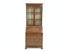 Edwardian mahogany bureau bookcase, the upper section enclosed by a pair of glazed tracery doors,