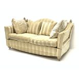 Modern three seat drop arm knoll sofa, serpentine back and arms, shaped apron,