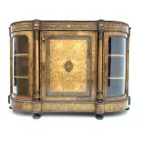 Victorian bur walnut credenza, well figured top above gilt metal mounts and marquetry inlaid frieze,