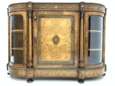 Victorian bur walnut credenza, well figured top above gilt metal mounts and marquetry inlaid frieze,