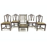 Set four 19th century mahogany dining chairs, pierced splat back, upholstered seat panel,