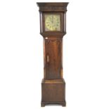 George III oak longcase clock, plain frieze with moulded detail above two plain tapered pilasters,