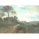 19th/20th century (English School): Herding sheep landscape, oil on canvas, signed in pencil,