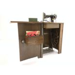 Early 20th century walnut singer sewing machine cabinet, W57cm, H76c,