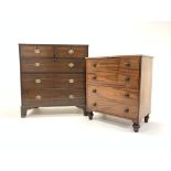 19th century oak chest, three long an two short graduated drawers, bracket feet,