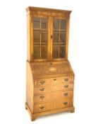 20th century Georgian style yew wood bureau bookcase,