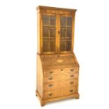 20th century Georgian style yew wood bureau bookcase,