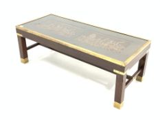 20th century campaign style mahogany and brass banded coffee table,