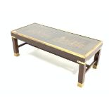 20th century campaign style mahogany and brass banded coffee table,